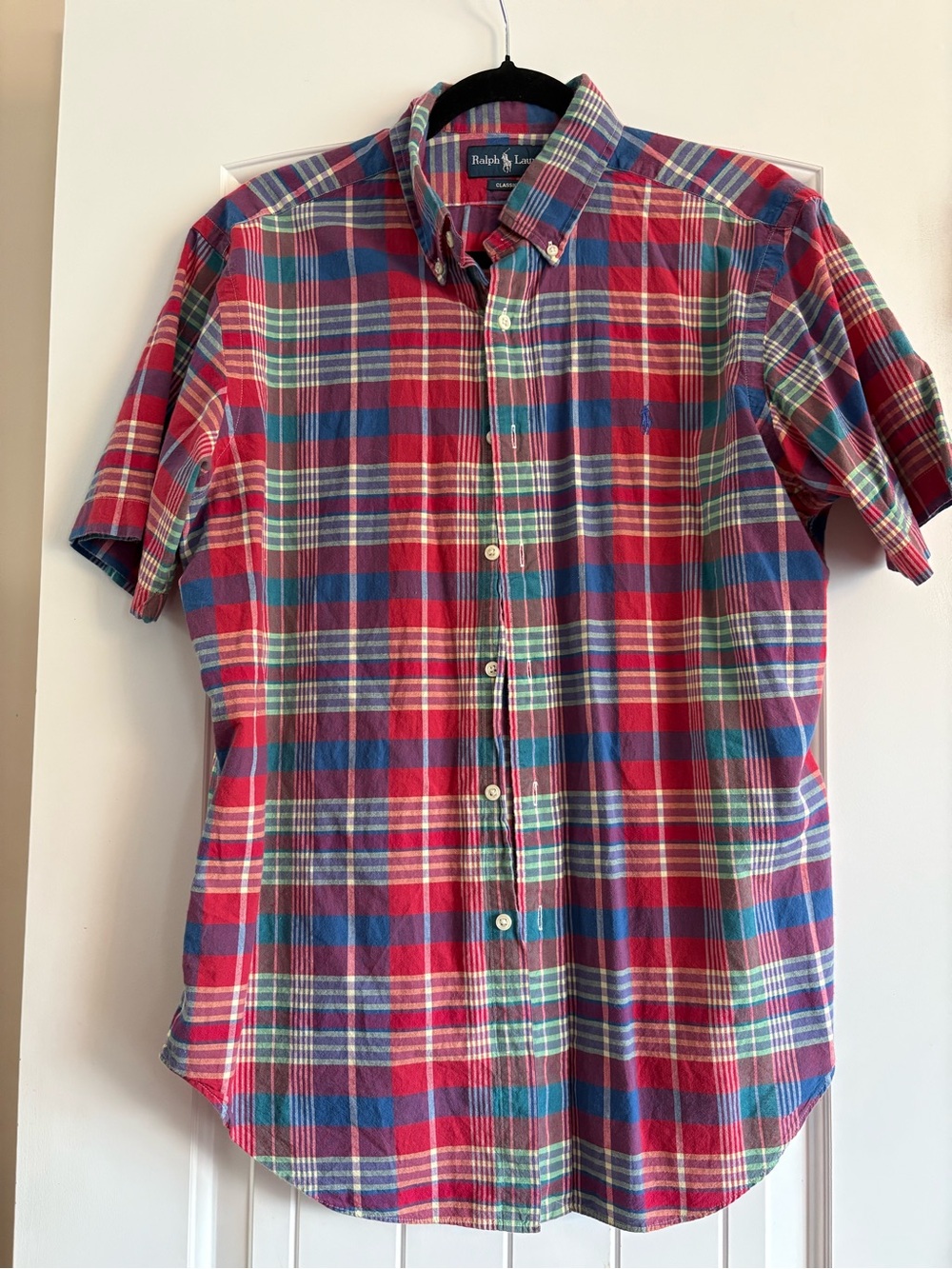 Ralph Lauren Red, Blue & Green Plaid Short-Sleeve Button-Down Shirt